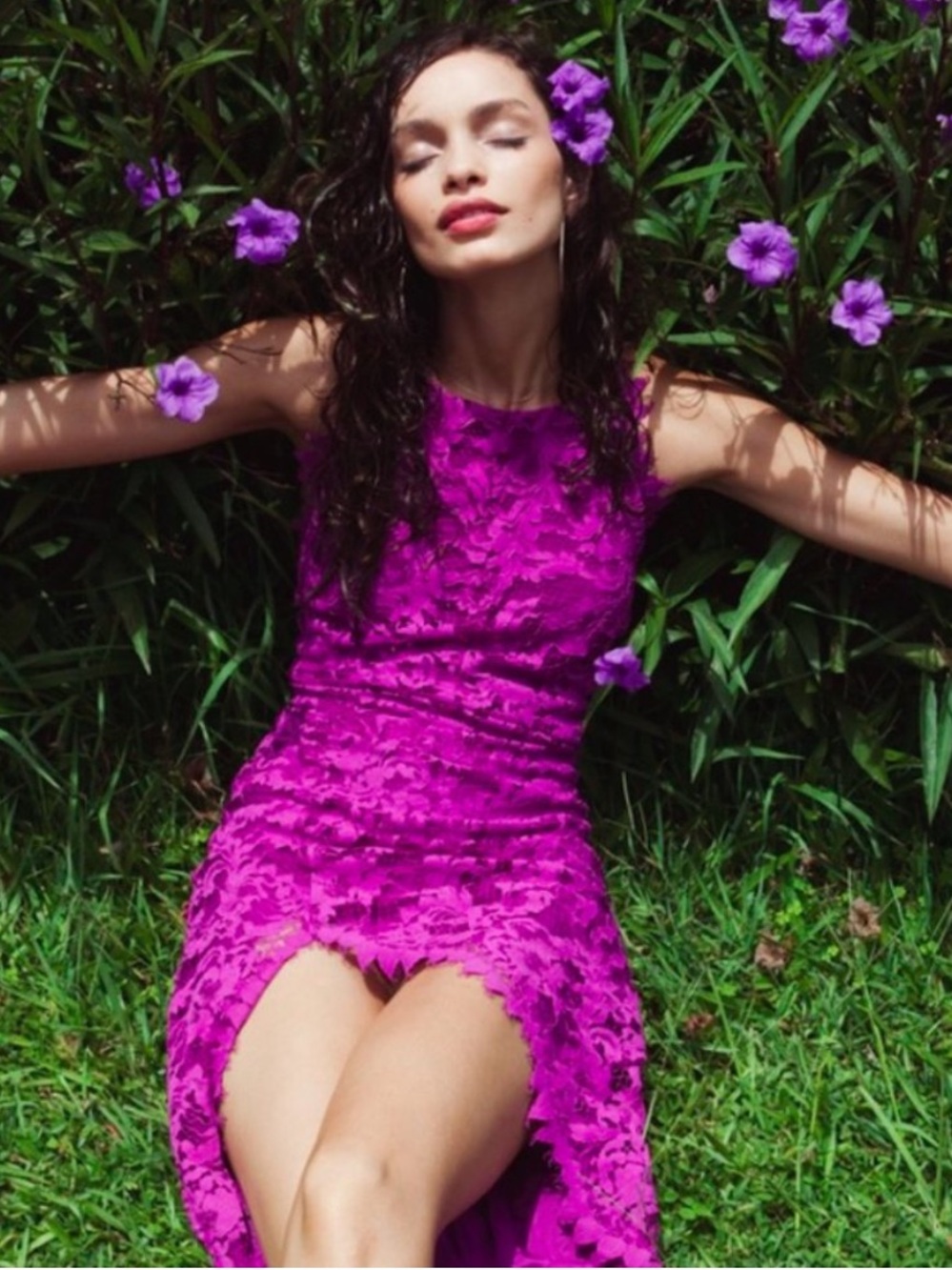 For Love & Lemons Maui Waui Lace Midi Dress in Purple Orchid Size Medium Boho